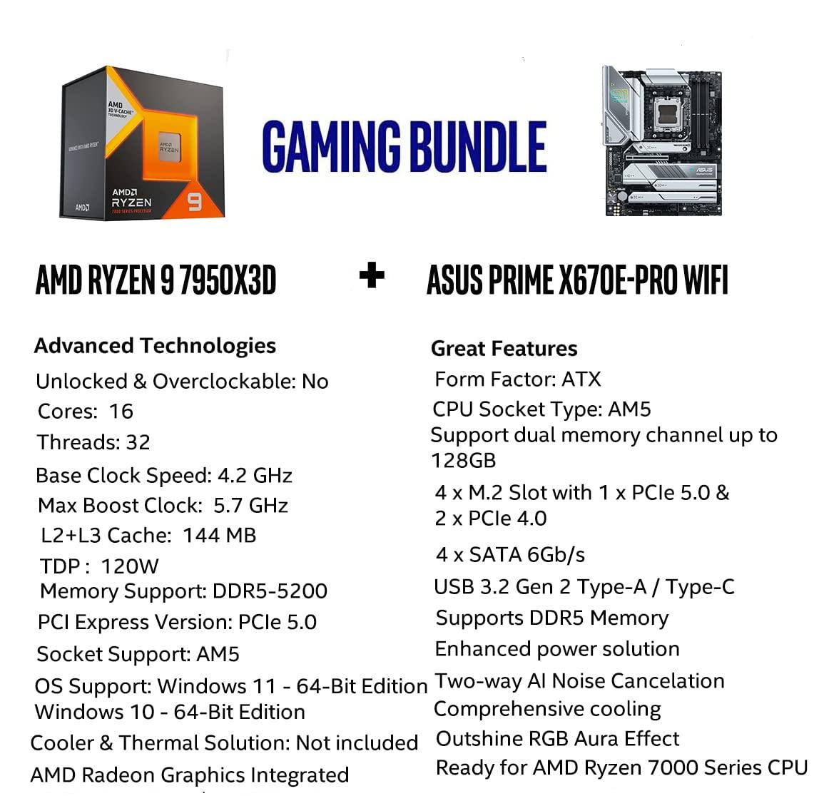 INLAND Micro Center AMD Ryzen 9 7950X3D AM5 Unlocked Desktop Processor with AMD 3D V-Cache Technology Bundle ASUS Prime X670E-PRO WiFi Socket AM5(LGA 1718) Ryzen 7000 ATX Motherboard(PCIe 5.0, DDR5) - Triveni World