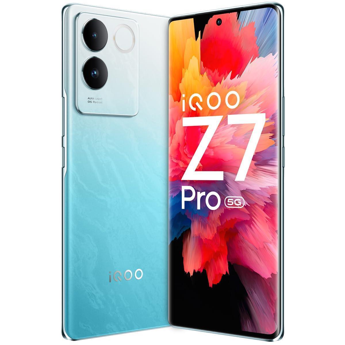 iQOO Z7 Pro 5G (Blue Lagoon, 8GB RAM, 256GB Storage) | 3D Curved AMOLED Display | 4nm MediaTek Dimesity 7200 5G Processor | 64MP Aura Light OIS Camera | Segment's Slimmest & Lightest Smartphone - Triveni World