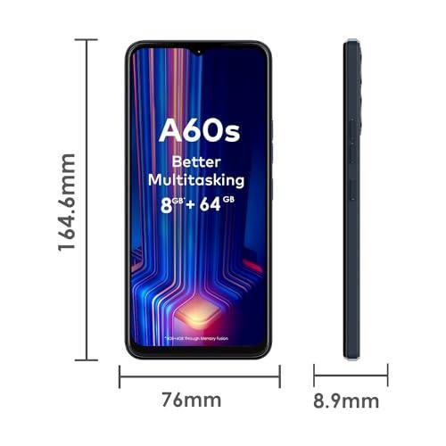 itel A60s (4GB RAM + 64GB ROM, Up to 8GB RAM with Memory Fusion | 8MP AI Rear Camera | 5000mAh Battery with 10W Charging | Faceunlock & Fingerprint -Shadow Black - Triveni World