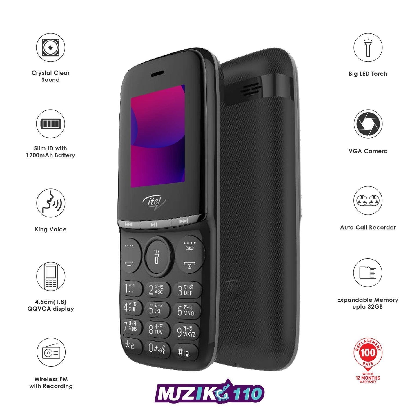 itel Muzik110 (4.5cm, Loud Sound, Black) - Triveni World