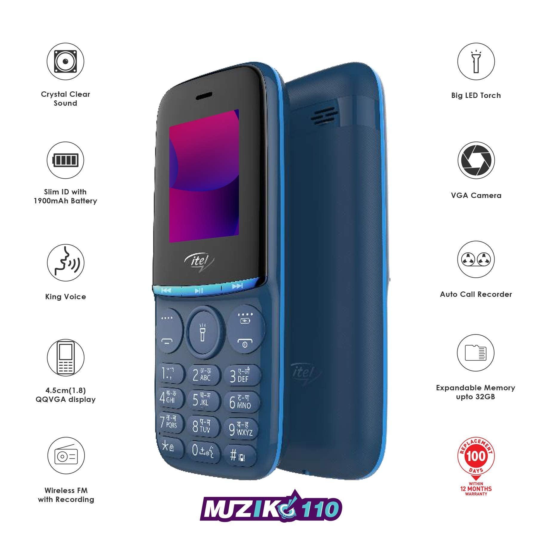 itel Muzik110 (4.5cm, Loud Sound, Deep Blue) - Triveni World