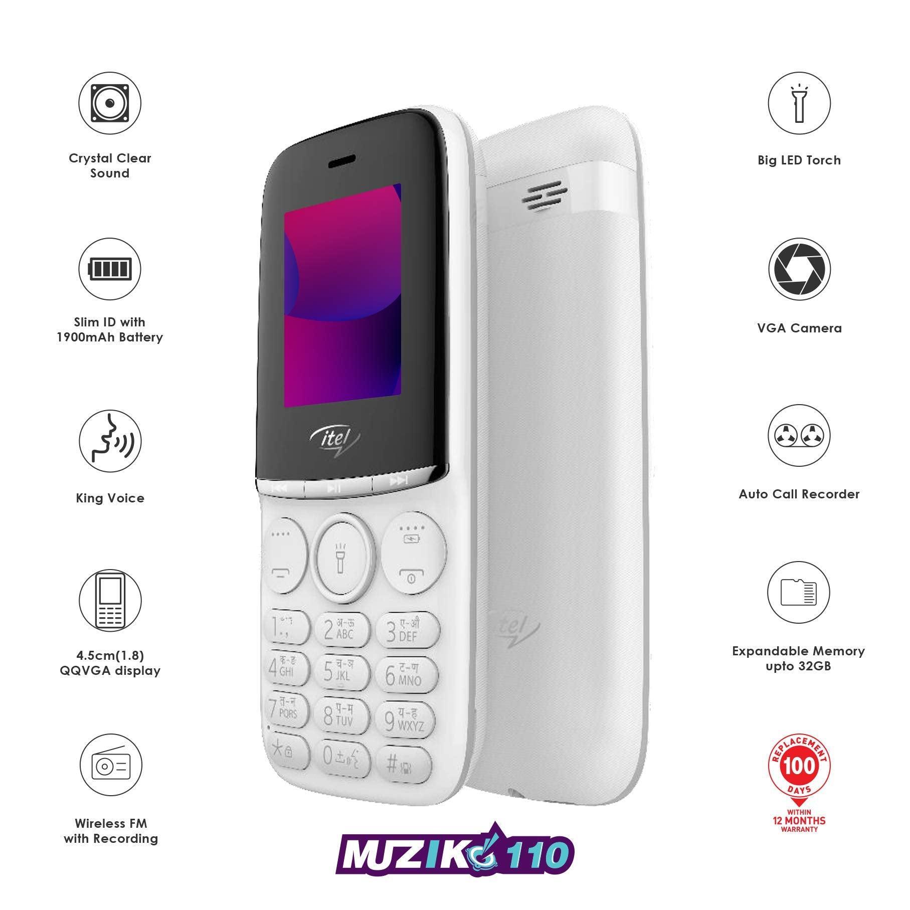 itel Muzik110 (4.5cm, Loud Sound, White) - Triveni World