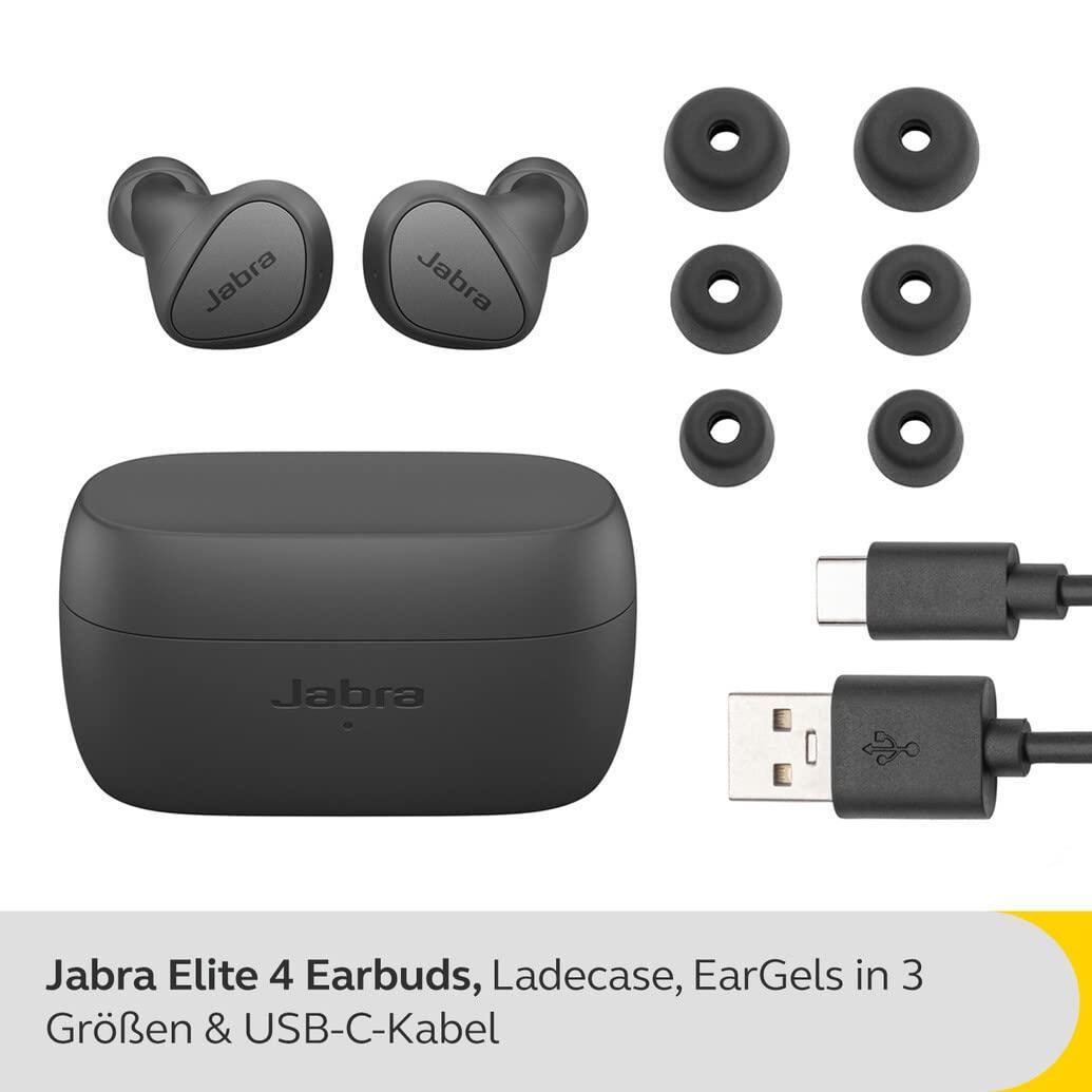 Jabra Elite 4 Wireless Earbuds,Active Noise Cancelling,Comfortable Bluetooth Earphones with Spotify Tap Playback,Google Fast Pair,Microsoft Swift Pair&Dual Pairing-Dark Grey,in-Ear - Triveni World