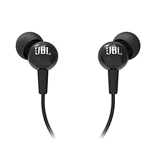 JBL C100SI Wired In Ear Headphones with Mic, JBL Pure Bass Sound, One Button Multi-function Remote, Premium Metallic Finish, Angled Buds for Comfort fit (Black) - Triveni World