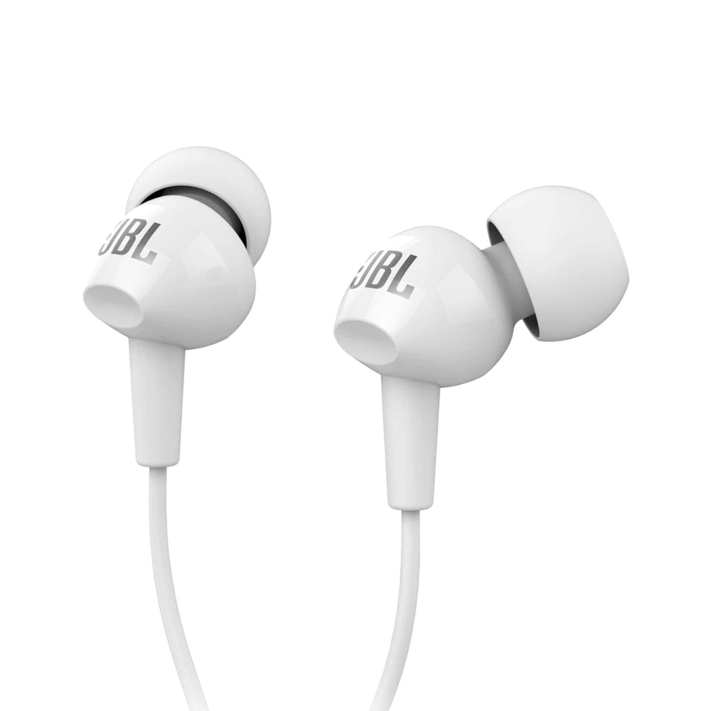 JBL C100SI Wired In Ear Headphones with Mic, JBL Pure Bass Sound, One Button Multi-function Remote, Premium Metallic Finish, Angled Buds for Comfort fit (White) - Triveni World