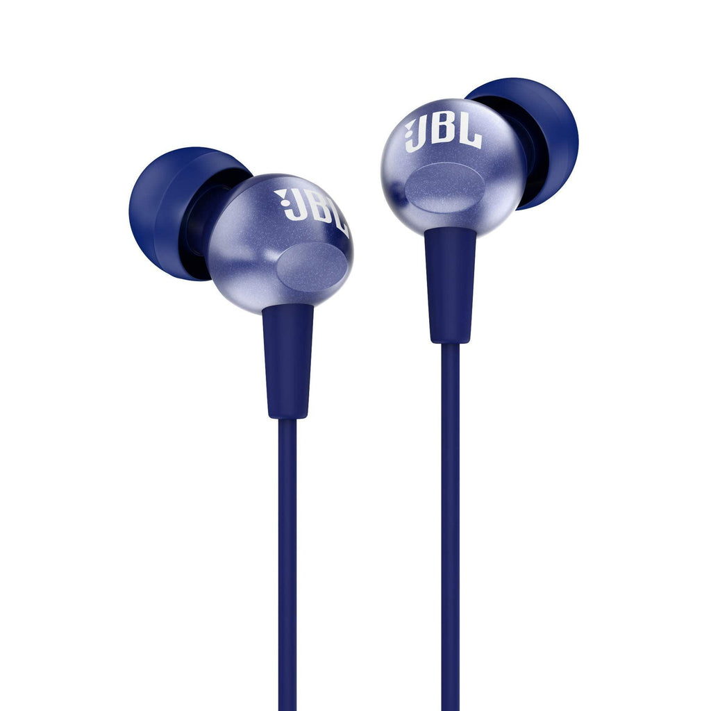 JBL C200SI, Premium in Ear Wired Earphones with Mic, Signature Sound, One Button Multi-Function Remote, Premium Metallic Finish, Angled Earbuds for Comfort fit (Blue) - Triveni World