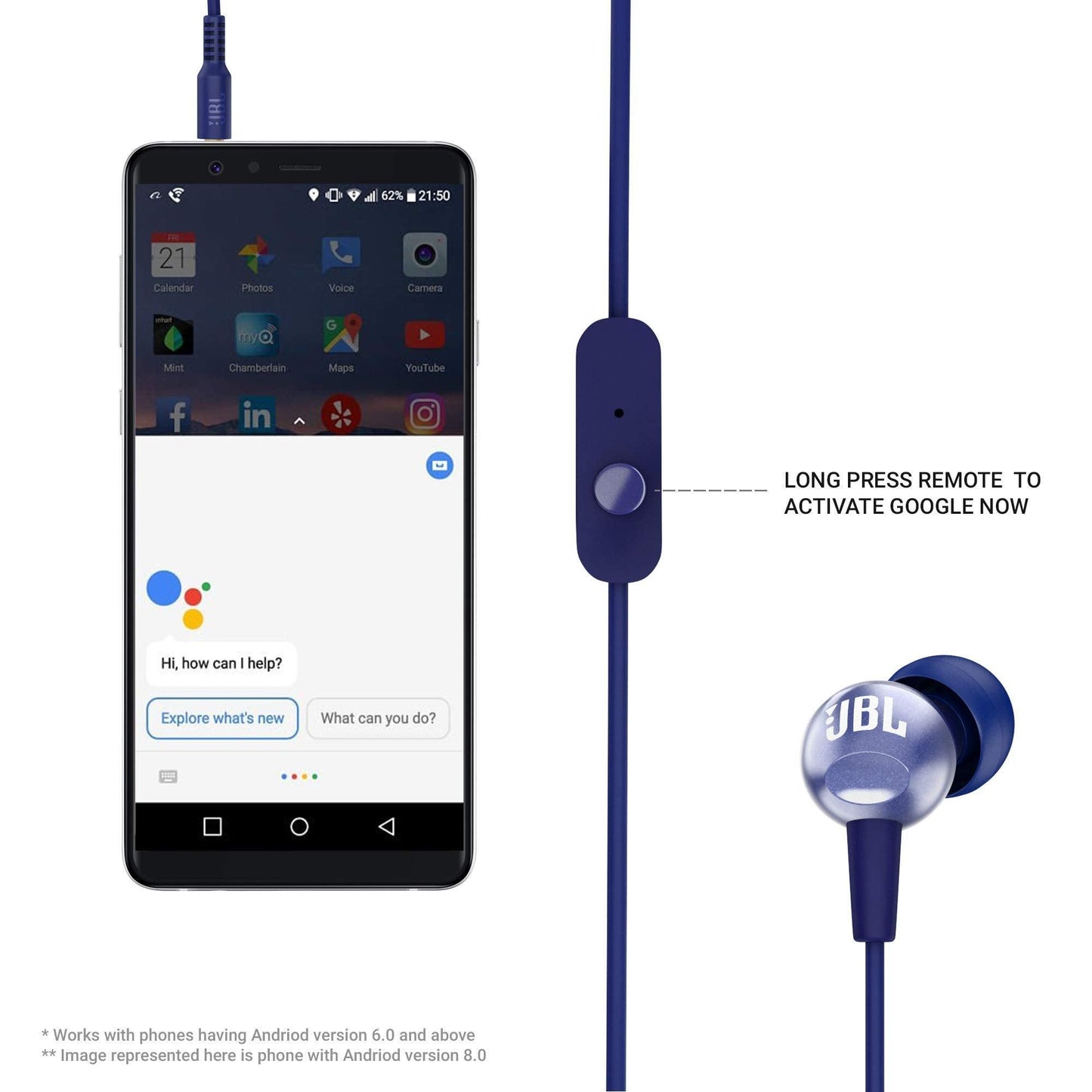 JBL C200SI, Premium in Ear Wired Earphones with Mic, Signature Sound, One Button Multi-Function Remote, Premium Metallic Finish, Angled Earbuds for Comfort fit (Blue) - Triveni World