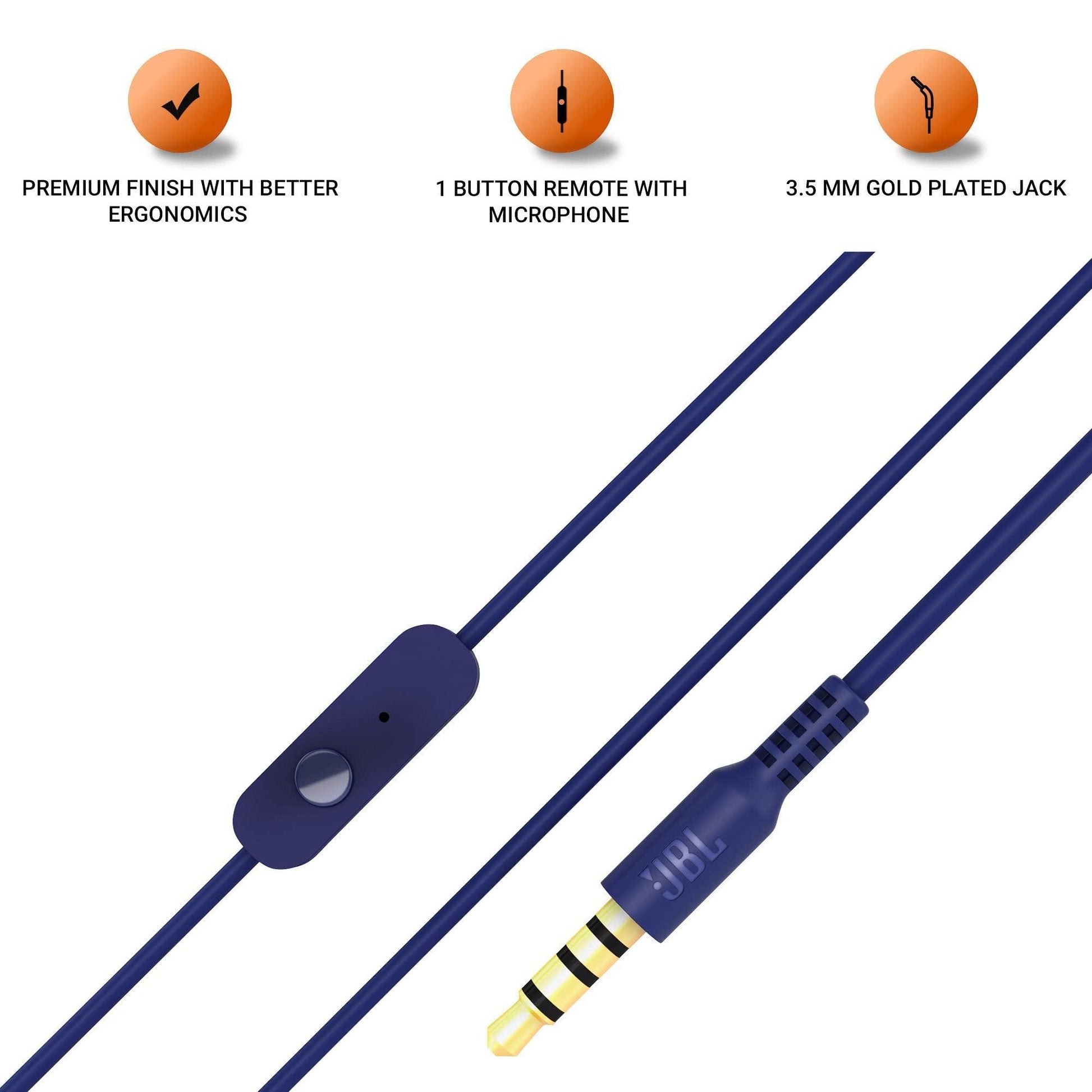 JBL C200SI, Premium in Ear Wired Earphones with Mic, Signature Sound, One Button Multi-Function Remote, Premium Metallic Finish, Angled Earbuds for Comfort fit (Blue) - Triveni World