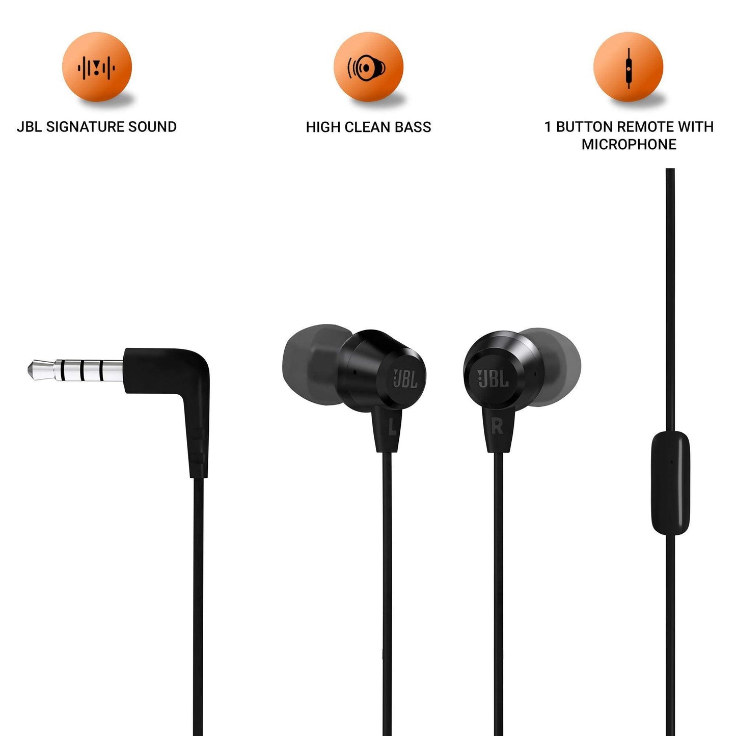 JBL C50HI, Wired in Ear Headphones with Mic, One Button Multi-Function Remote, Lightweight & Comfortable fit (Black) - Triveni World