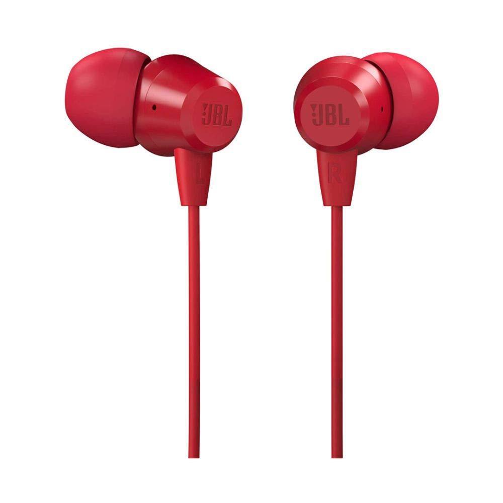 JBL C50HI, Wired in Ear Headphones with Mic, One Button Multi-Function Remote, Lightweight & Comfortable fit (Red) - Triveni World