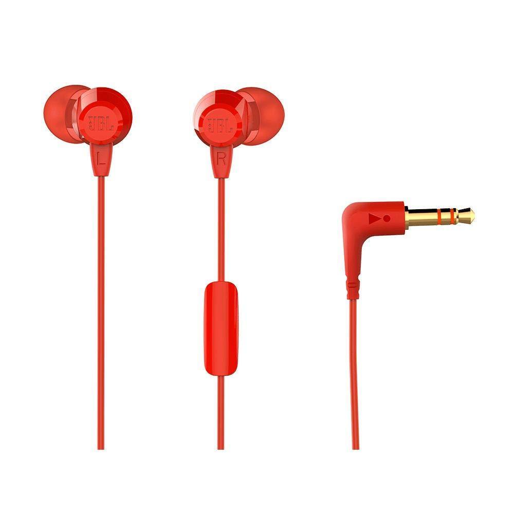 JBL C50HI, Wired in Ear Headphones with Mic, One Button Multi-Function Remote, Lightweight & Comfortable fit (Red) - Triveni World