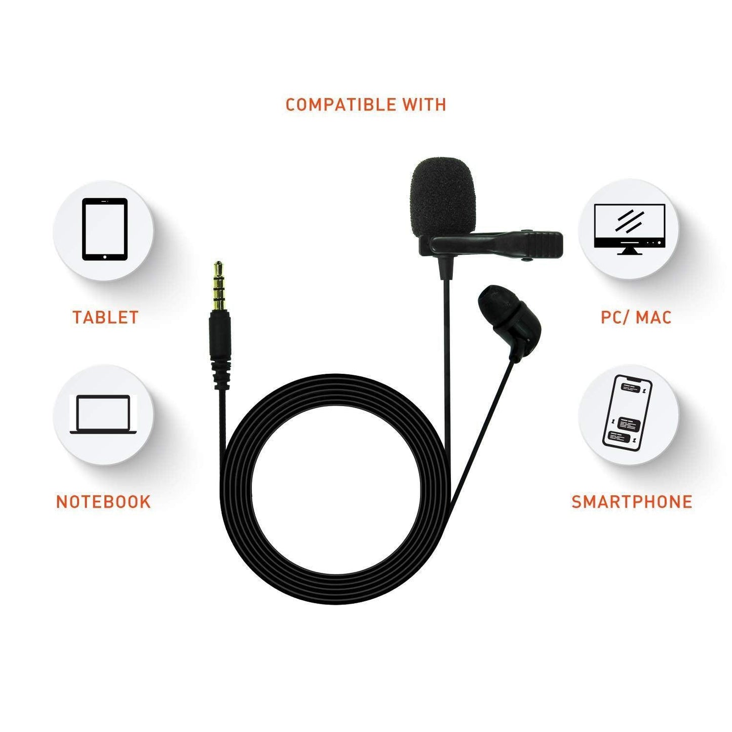 JBL Commercial CSLM20 Auxiliary Omnidirectional Lavalier Microphone, Earphone For calls, Video Conferences, And Monitoring, Black, Small - Triveni World