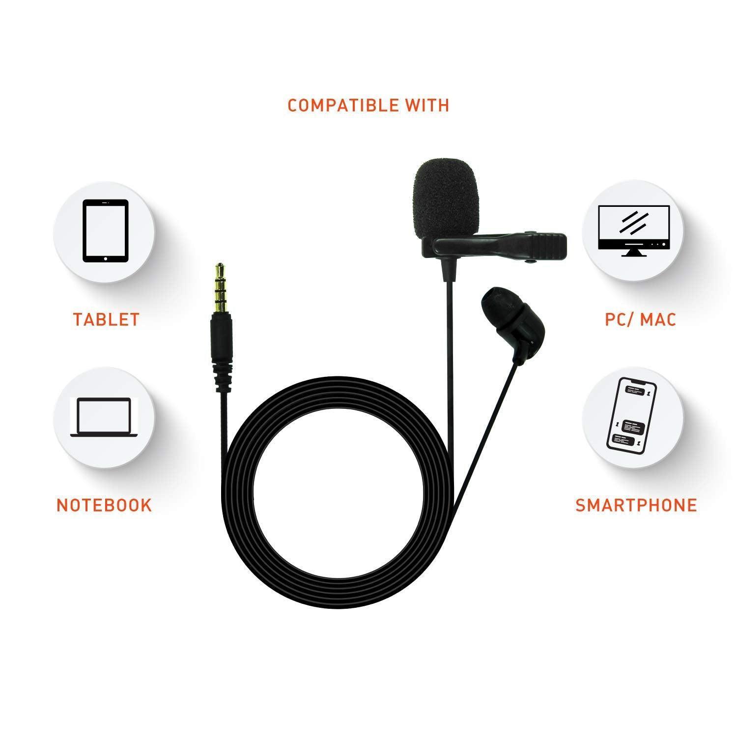 JBL Commercial CSLM20 Auxiliary Omnidirectional Lavalier Microphone, Earphone For calls, Video Conferences, And Monitoring, Black, Small - Triveni World