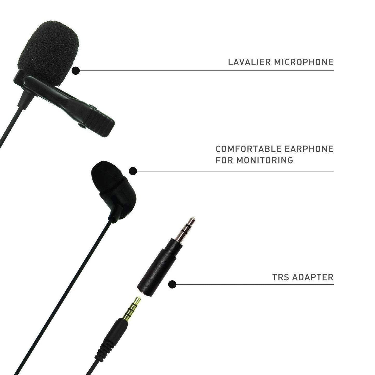 JBL Commercial CSLM20 Auxiliary Omnidirectional Lavalier Microphone, Earphone For calls, Video Conferences, And Monitoring, Black, Small - Triveni World