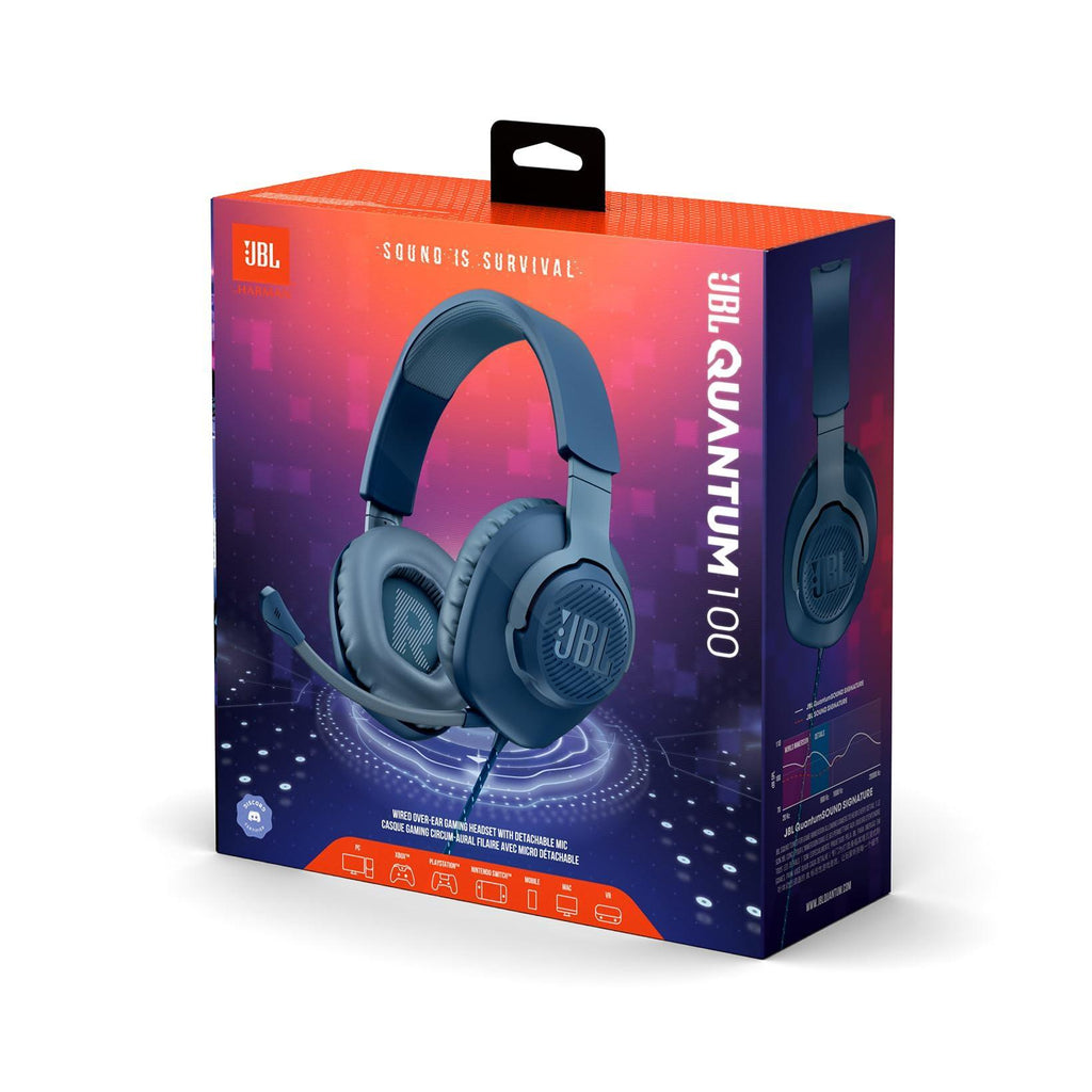 JBL Quantum 100 Wired Over Ear Gaming Headphones with Mic, 40mm Dynamic Drivers, Quantum Sound Signature, Detachable Mic, Memory Foam Cushioning, PC/Mobile/PS/Xbox/Nintendo/VR Compatible (Blue) - Triveni World