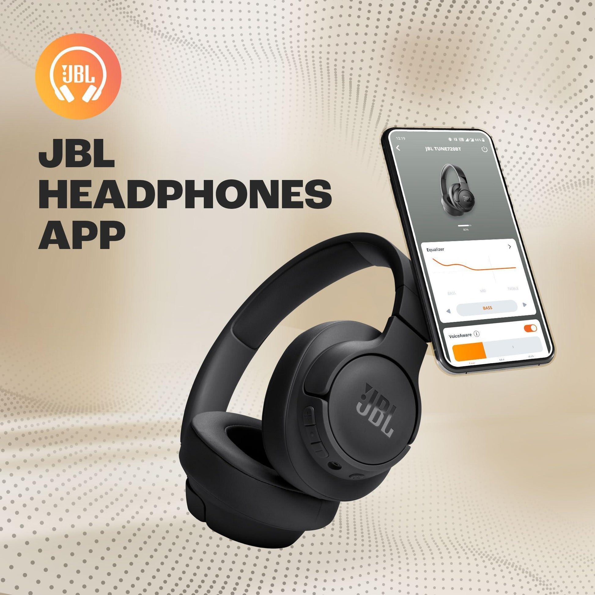 JBL Tune 720BT Wireless Over Ear Headphones with Mic, Pure Bass Sound, Upto 76 Hrs Playtime, Speedcharge, Dual Pairing, Customizable Bass with Headphones App, Lightweight, Bluetooth 5.3 (Black) - Triveni World