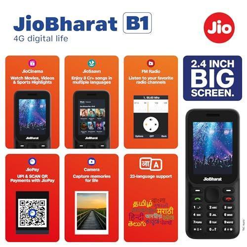 JioBharat B1 4G Keypad Phone with JioCinema, JioSaavn, JioPay (UPI), 2.4 Inch Big Display, Powerful 2000mAh Battery, Digital Camera | Black | Locked for JioNetwork - Triveni World