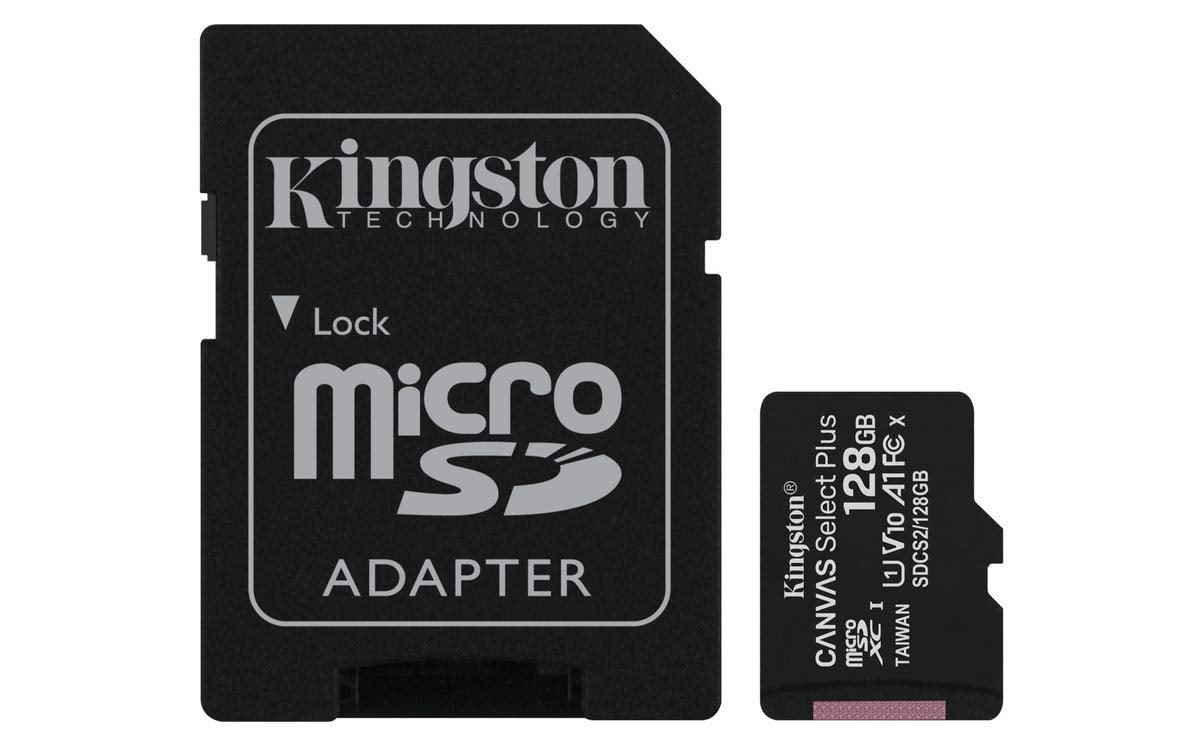 Kingston Canvas Select Plus 128GB microSD Card Class 10 UHS-I speeds up to 100MB/s with Adapter (SDCS2/128GBIN), Black - Triveni World