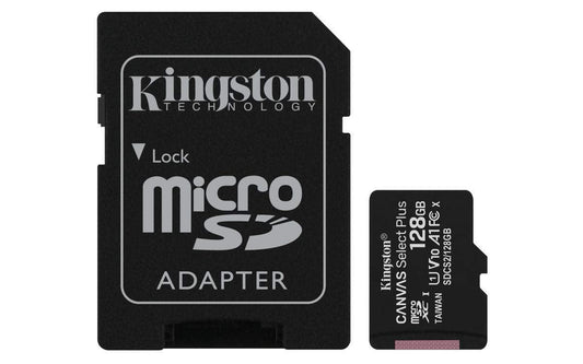 Kingston Canvas Select Plus 128GB microSD Card Class 10 UHS-I speeds up to 100MB/s with Adapter (SDCS2/128GBIN), Black - Triveni World