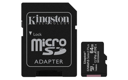 Kingston Canvas Select Plus 64GB microSD card Class 10 UHS-I speeds up to 100MB/s with adapter (SDCS2/64GBIN) - Triveni World