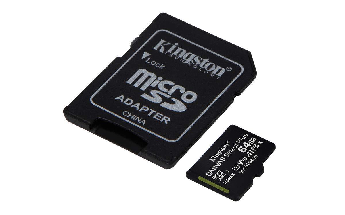 Kingston Canvas Select Plus 64GB microSD card Class 10 UHS-I speeds up to 100MB/s with adapter (SDCS2/64GBIN) - Triveni World