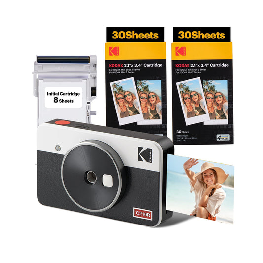 KODAK Mini Shot 2 Retro 4PASS 2-in-1 Instant Camera and Photo Printer (2.1x3.4 inches) + 68 Sheets Bundle, White - Triveni World