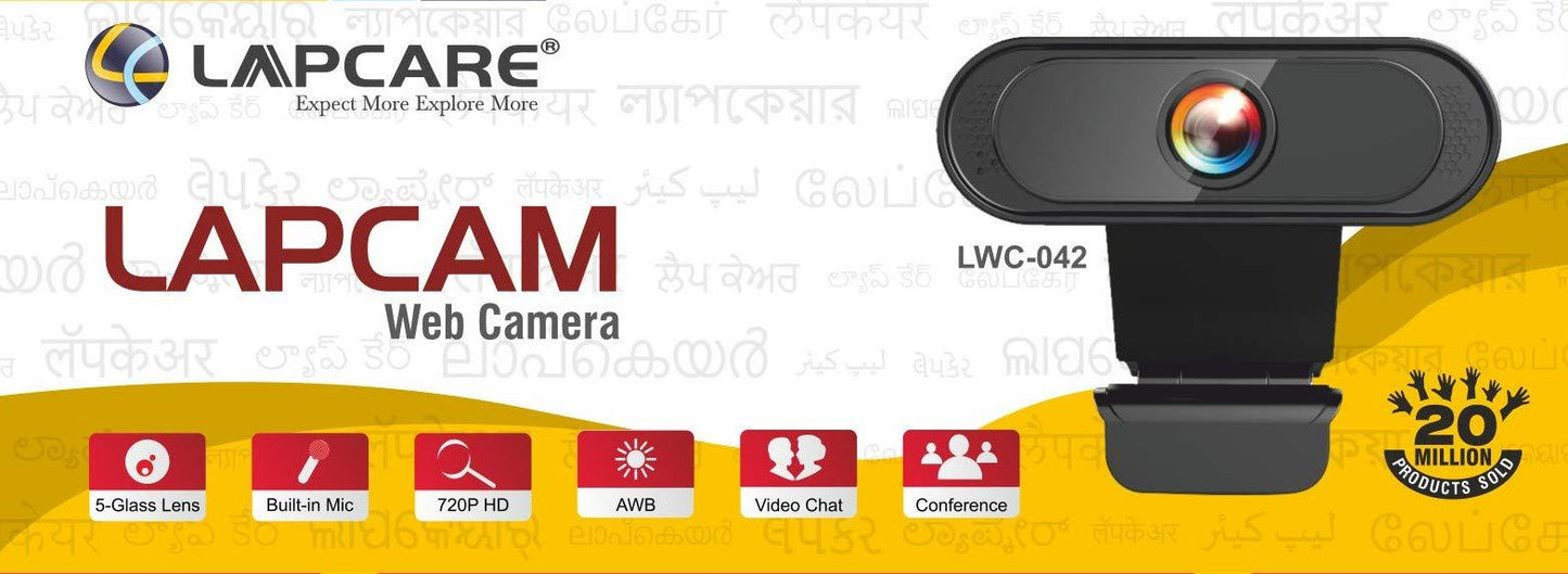 LAPCARE Lapcam HD 720 P, Noise Isolated Microphone with Computer HD stremaing Web cam for Desktop & Laptop with mic with Wide Angle Lens & Large Sensor for Superior Low Light, Optical (Black) - Triveni World