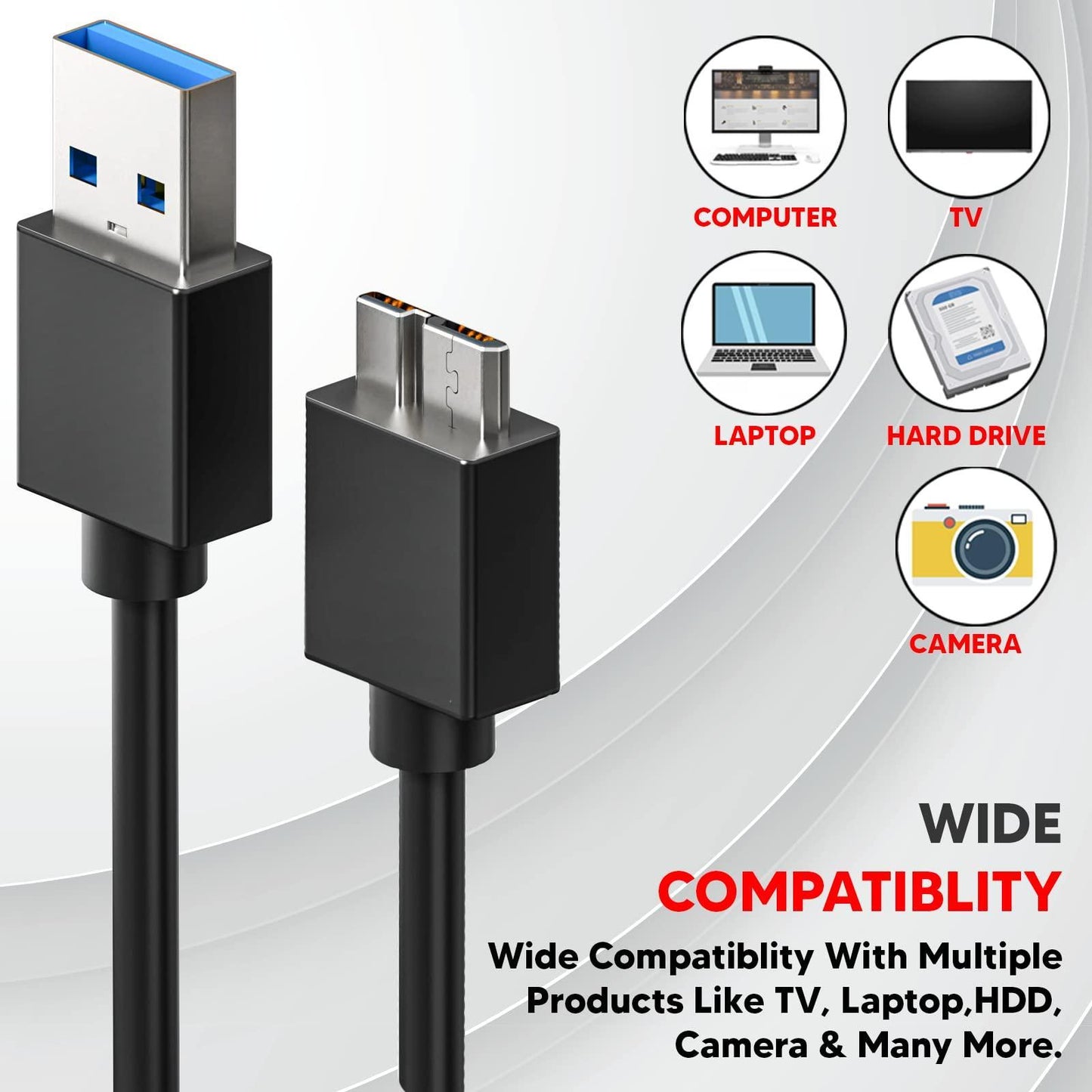 Lapster USB 3.0 A to Micro B SuperSpeed for hard disk cable - short cable - Triveni World