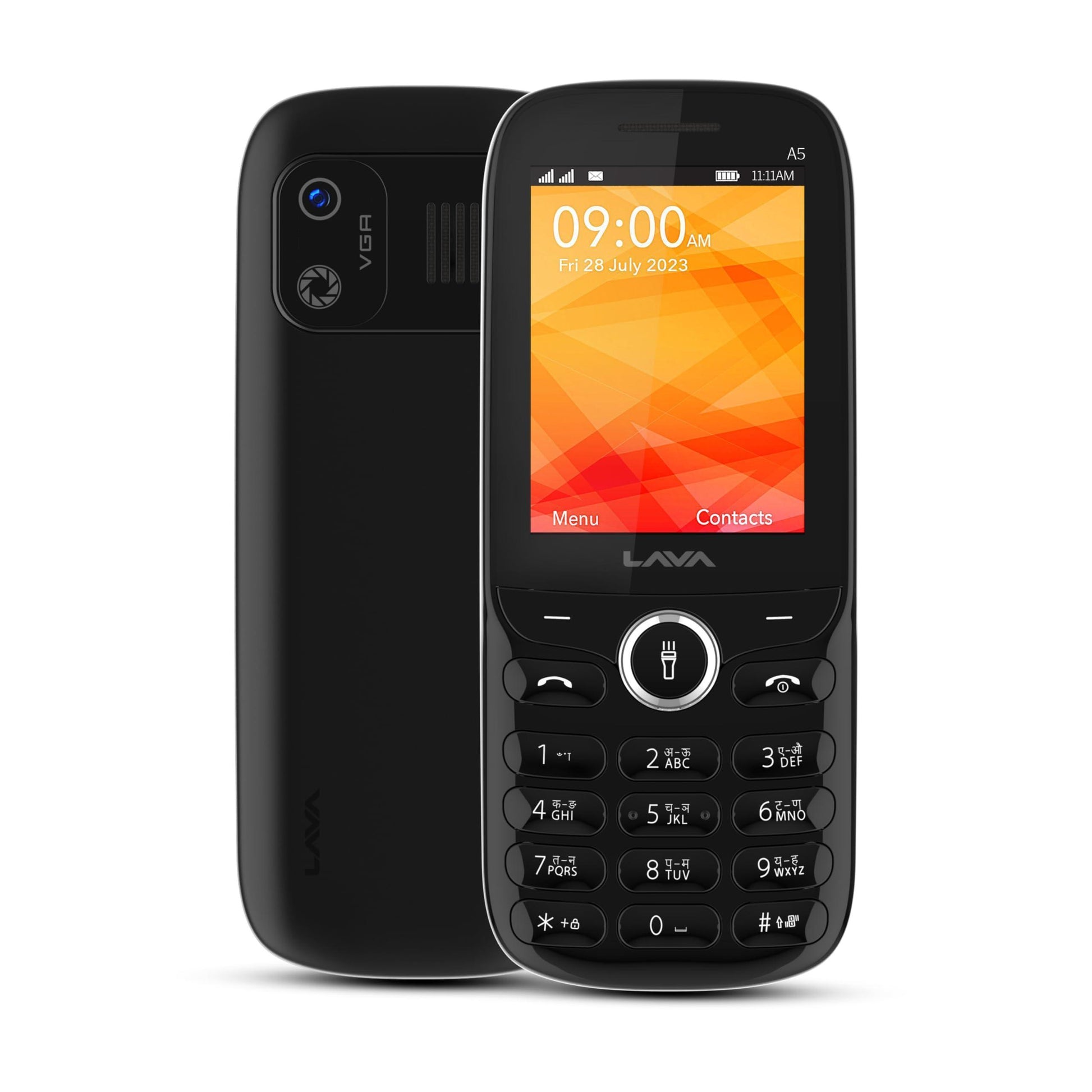 Lava A5 Stylish ID with Dirt Resistant P+Rkeypad, 1000mAh Battery, Auto Call Recording, Digital Camera, Number Talker, Powerful Speaker (Black) - Triveni World