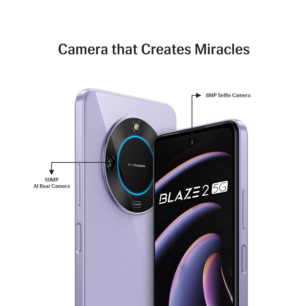 Lava Blaze 2 5G (Glass Lavender, 4GB RAM, 64GB Storage)| Stunning Ring Light| 50 MP AI Camera |5000 mAh Battery| Upto 8 GB Expandable RAM - Triveni World