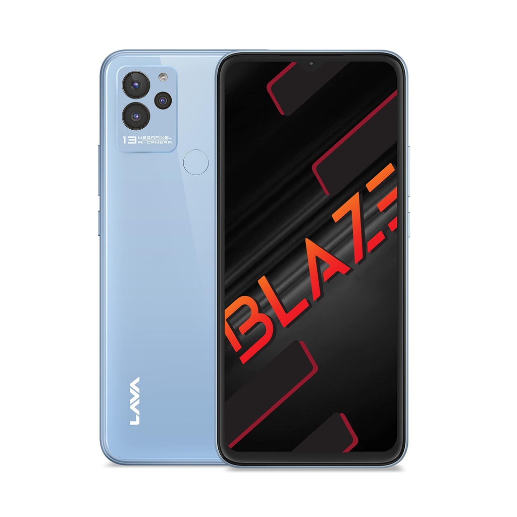 Lava Blaze (Glass Blue, 3GB RAM, 64GB Storage)| Premium Glass Back Design| 13 MP AI Triple Camera |Fingerprint Sensor| 5000 mAh Battery| Upto 6GB Expandable RAM - Triveni World