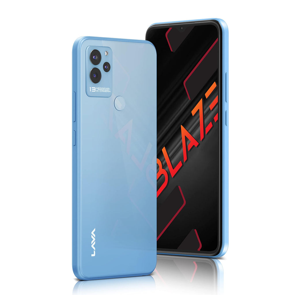 Lava Blaze (Glass Blue, 3GB RAM, 64GB Storage)| Premium Glass Back Design| 13 MP AI Triple Camera |Fingerprint Sensor| 5000 mAh Battery| Upto 6GB Expandable RAM - Triveni World