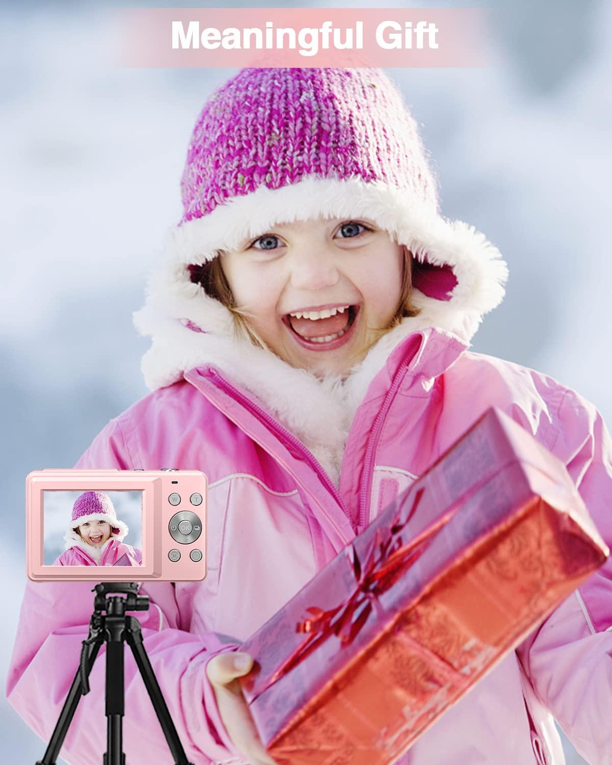 Lecran Fhd 1080P Kids Digital Camera With 32Gb Card, 2 Batteries, Lanyard, 16X Zoom Anti Shake, 44Mp Compact Portable Small Point And Shoot Cameras Gift For Kids Student Children Teens Girl Boy(Pink) - Triveni World