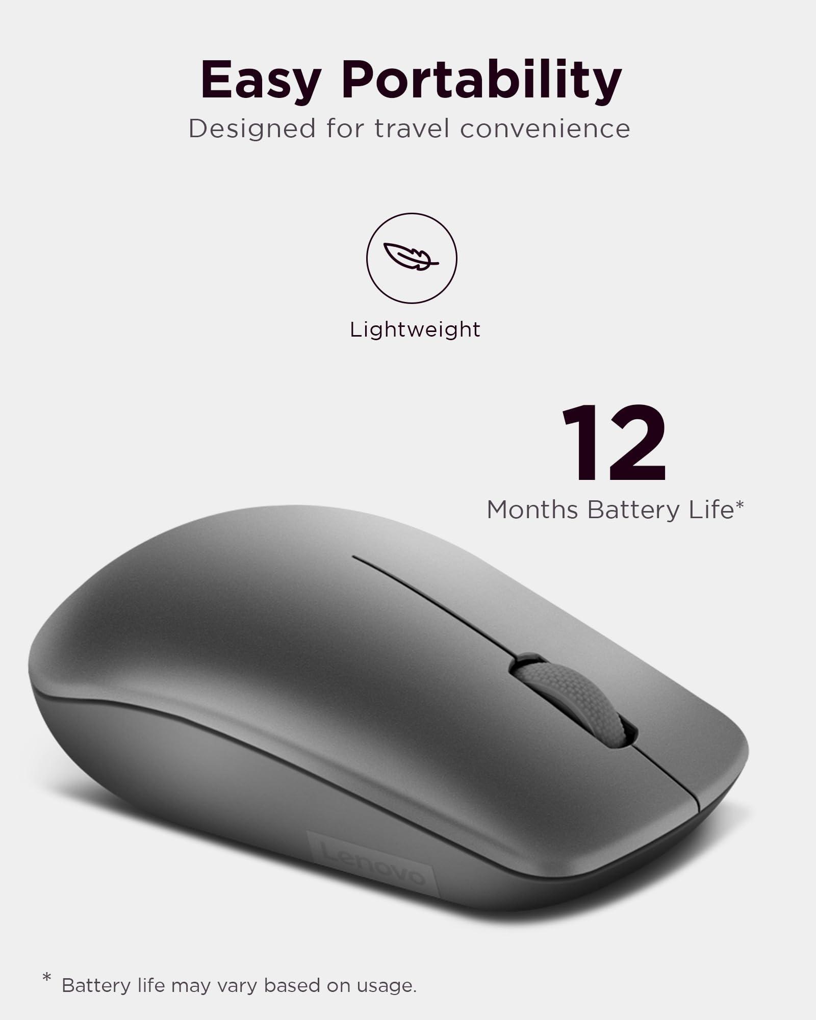 Lenovo 530 Wireless Mouse (Graphite): Ambidextrous, Ergonomic Mouse, Up to 8 Million clicks for Left and Right Buttons, Optical Sensor 1200 DPI, 2.4 GHz Wireless Technology via Nano USB Receiver - Triveni World