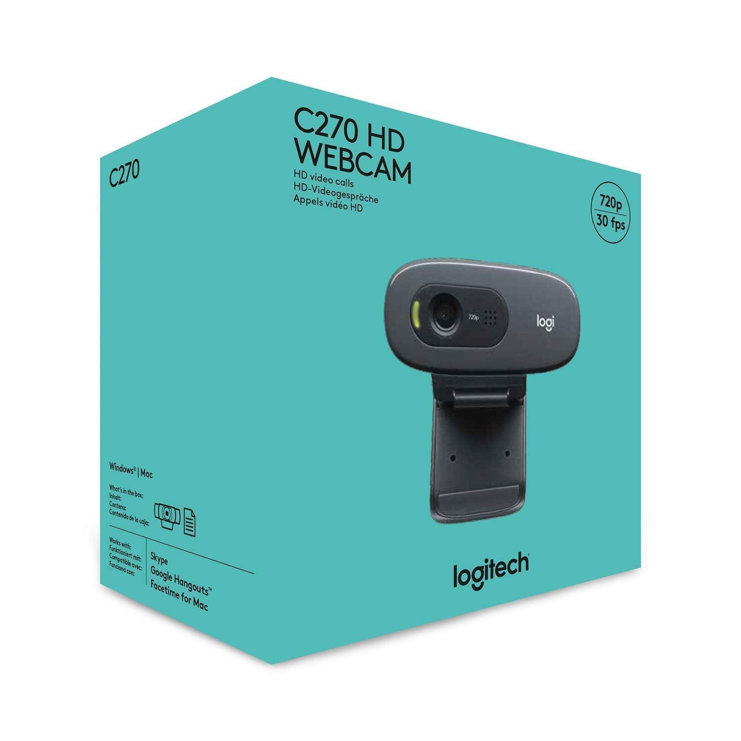 Logitech C270 Digital HD Webcam with Widescreen HD Video Calling, HD Light Correction, Noise-Reducing Mic, for Skype, FaceTime, Hangouts, WebEx, PC/Mac/Laptop/MacBook/Tablet - (Black, HD 720p/30fps) - Triveni World