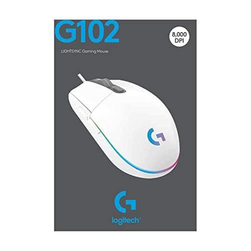 Logitech G102 Light Sync Gaming Wired Mouse with Customizable RGB Lighting, 6 Programmable Buttons, Gaming Grade Sensor, 8K DPI Tracking,16.8mn Color, Light Weight - White - Triveni World