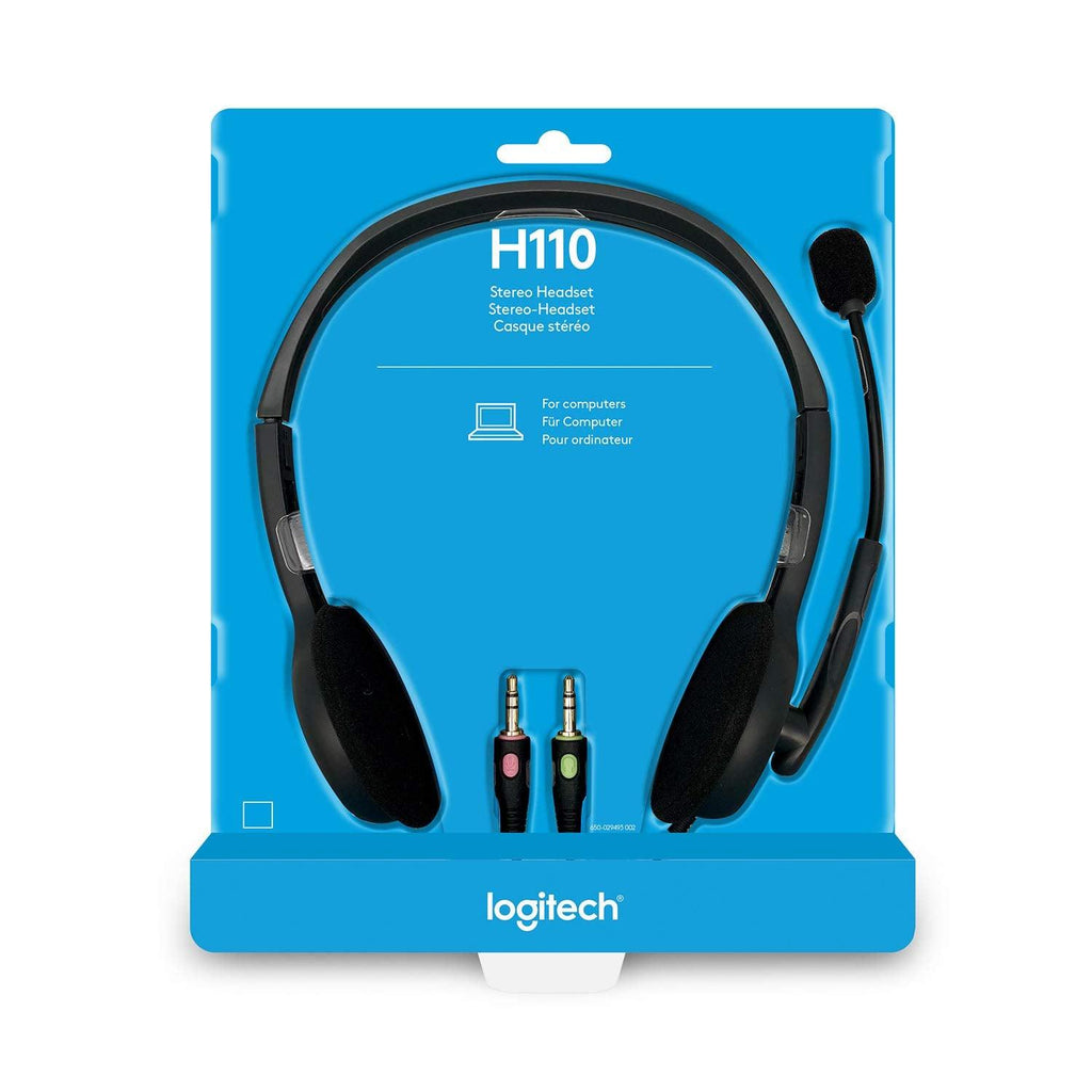 Logitech H110 Wired On Ear Headphones With Mic, Stereo With Noise-Cancelling,3.5-Mm Dual Audio Jack, Pc/Mac/Laptop- Black - Triveni World