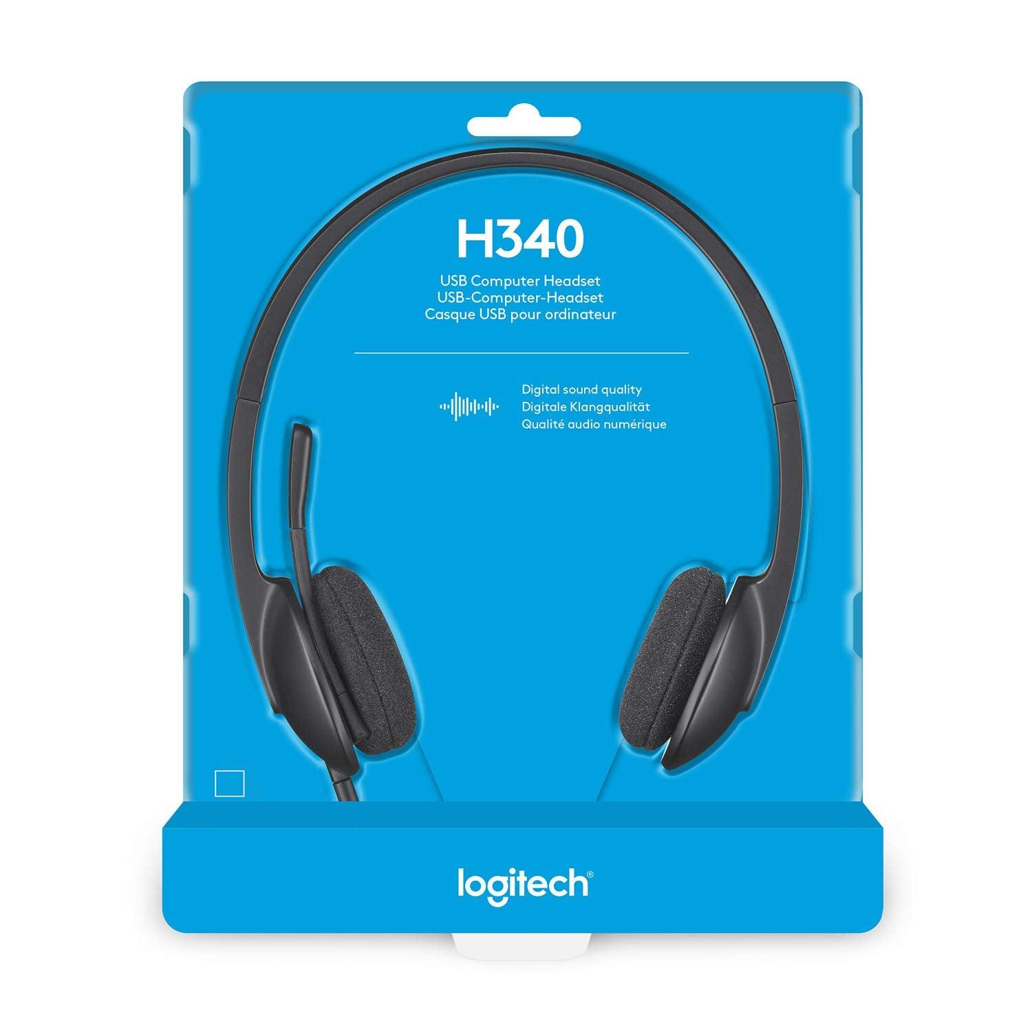 Logitech H340 Stereo Wired Over Ear Headphones With Mic With Noise-Cancelling, Usb, Pc/Mac/Laptop - Black - Triveni World