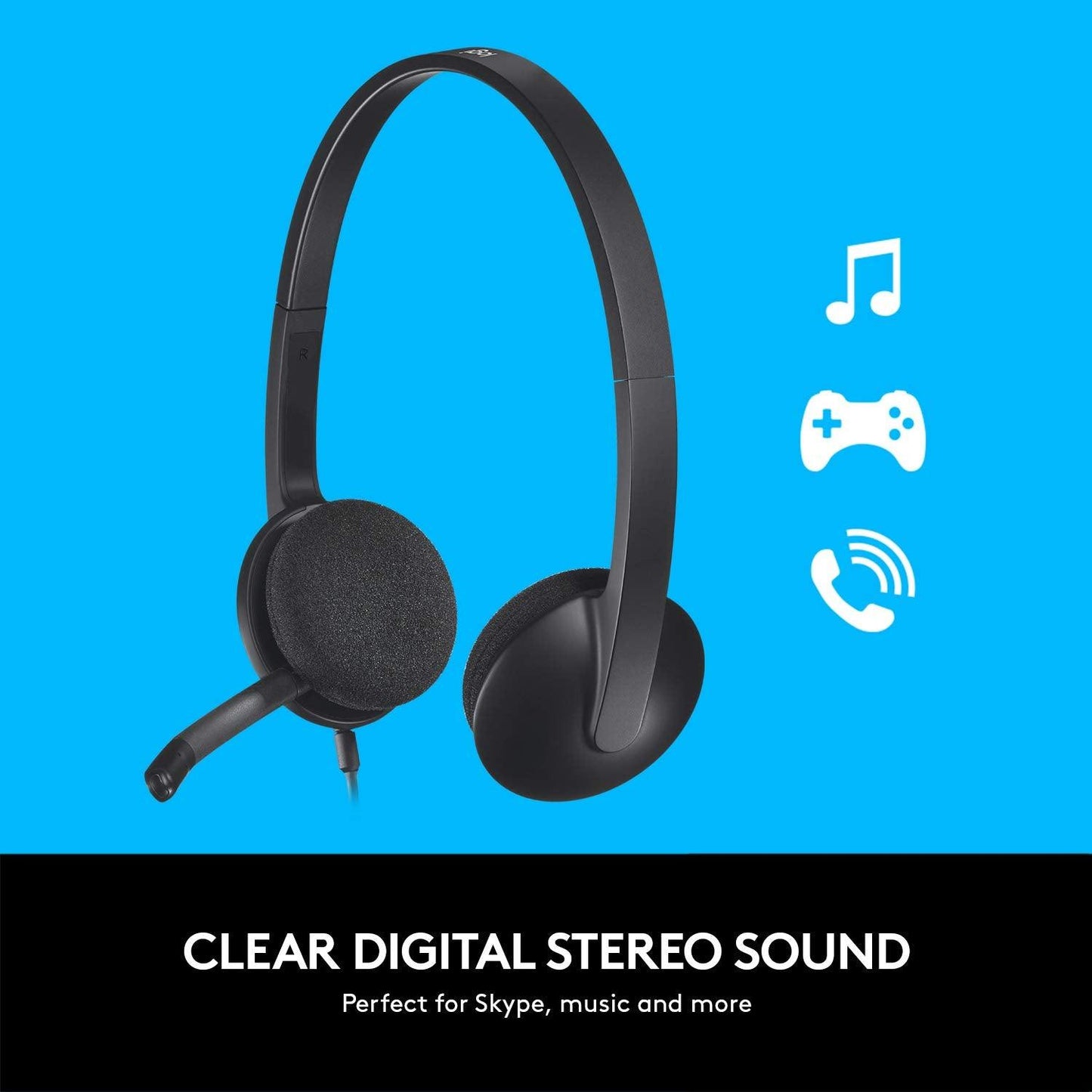 Logitech H340 Stereo Wired Over Ear Headphones With Mic With Noise-Cancelling, Usb, Pc/Mac/Laptop - Black - Triveni World