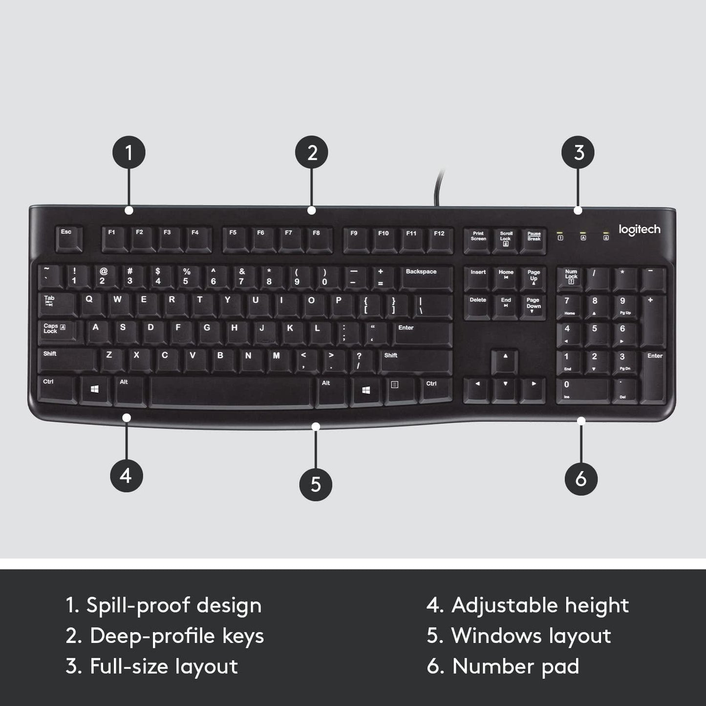 Logitech K120 Wired Keyboard for Windows, USB Plug-and-Play, Full-Size, Spill-Resistant, Curved Space Bar, Compatible with PC, Laptop - Triveni World