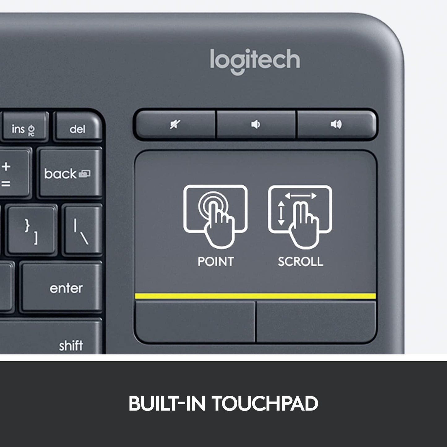 Logitech K400 Plus Wireless Touch TV Keyboard with Easy Media Control and Built-in Touchpad, HTPC Keyboard for PC-Connected TV, Windows, Android, Chrome OS, Laptop, Tablet - Black - Triveni World