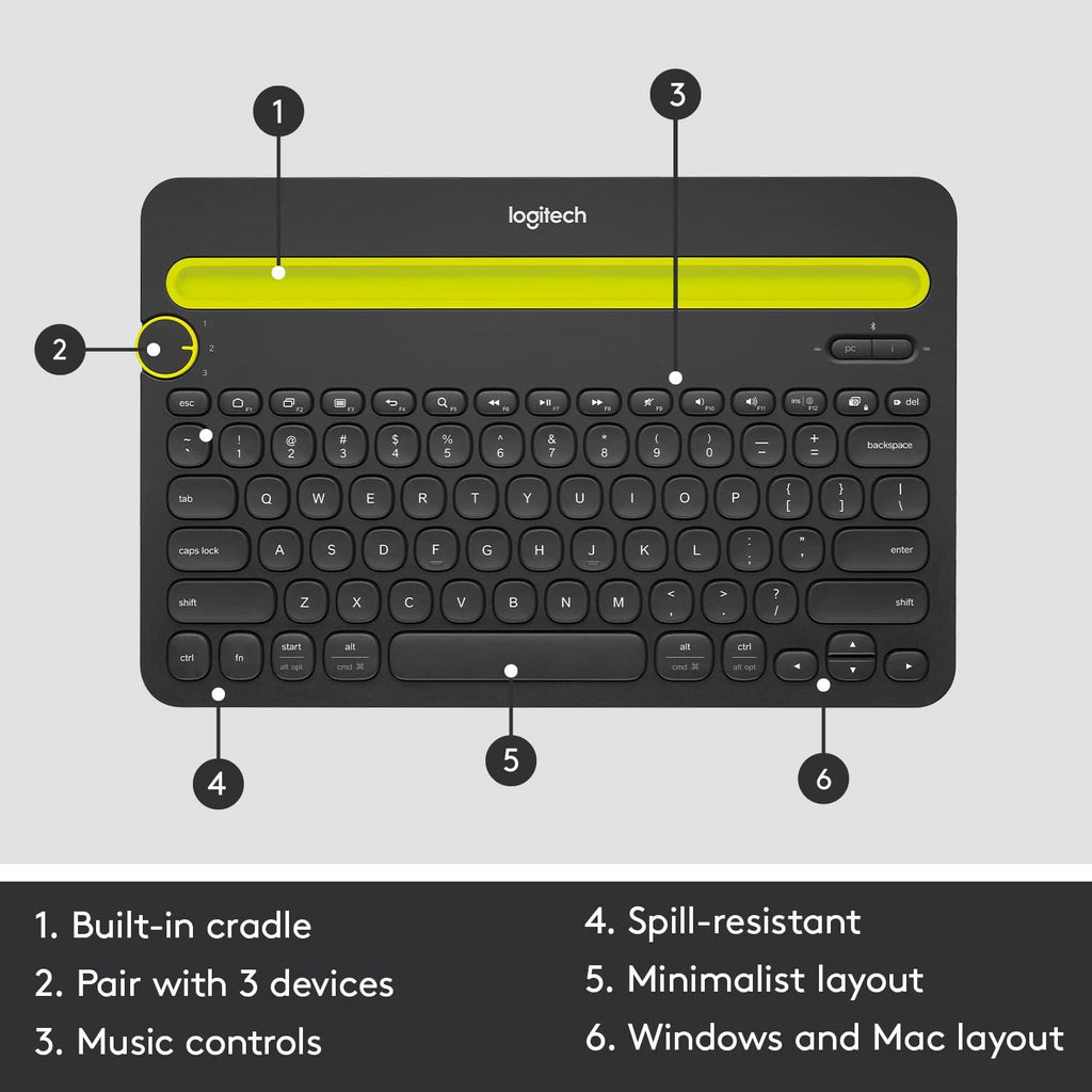 Logitech K480 Wireless Multi-Device Keyboard For Windows, Macos, Ipados, Android Or Chrome Os, Bluetooth, Compact, Compatible With Pc, Mac, Laptop, Smartphone, Tablet - Black - Triveni World
