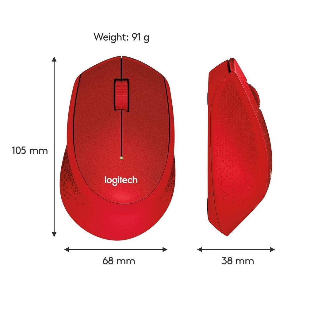 Logitech M331 Silent Plus Wireless Mouse, 2.4GHz with USB Nano Receiver, 1000 DPI Optical Tracking, 3 Buttons, 24 Month Life Battery, PC/Mac/Laptop - Red - Triveni World