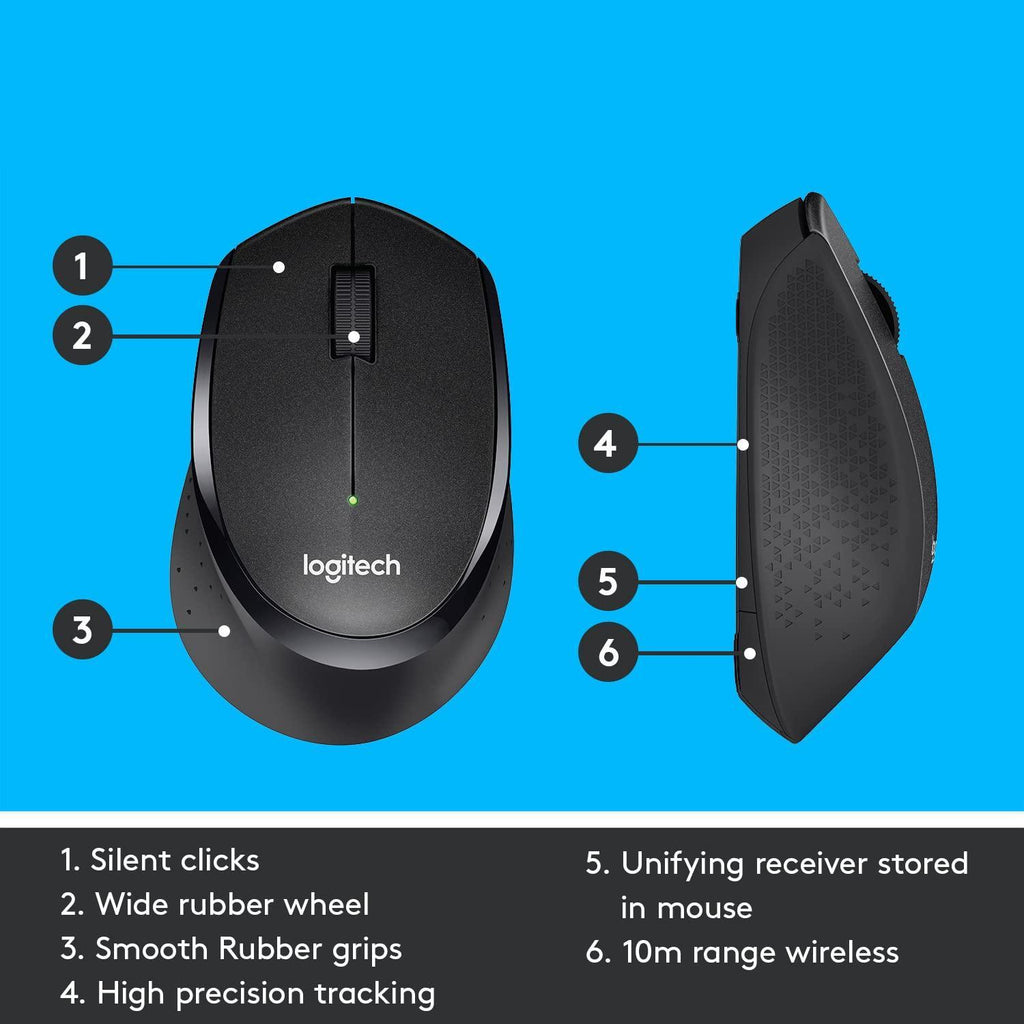 Logitech M331 Silent Plus Wireless Mouse, 2.4GHz with USB Nano Receiver, 1000 DPI Optical Tracking, 3 Buttons18 Month Battery Life, PC/Mac/Laptop - Black - Triveni World