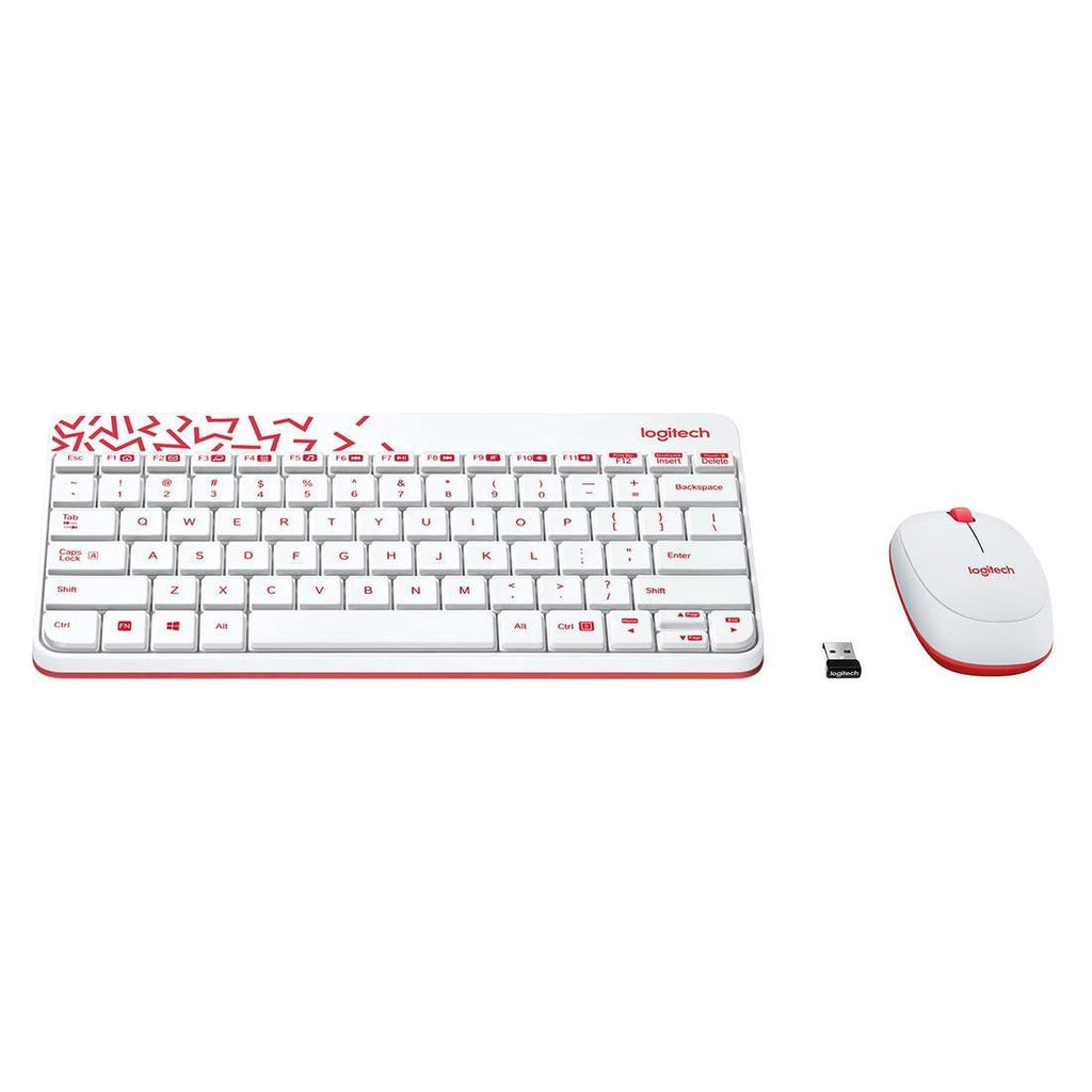 Logitech MK240 Nano USB Wireless Keyboard and Mouse Set, 12 Function Keys 2.4GHz Wireless, 1000DPI,Spill-Resistant Design, PC/Mac, White/Vivid Red - Triveni World