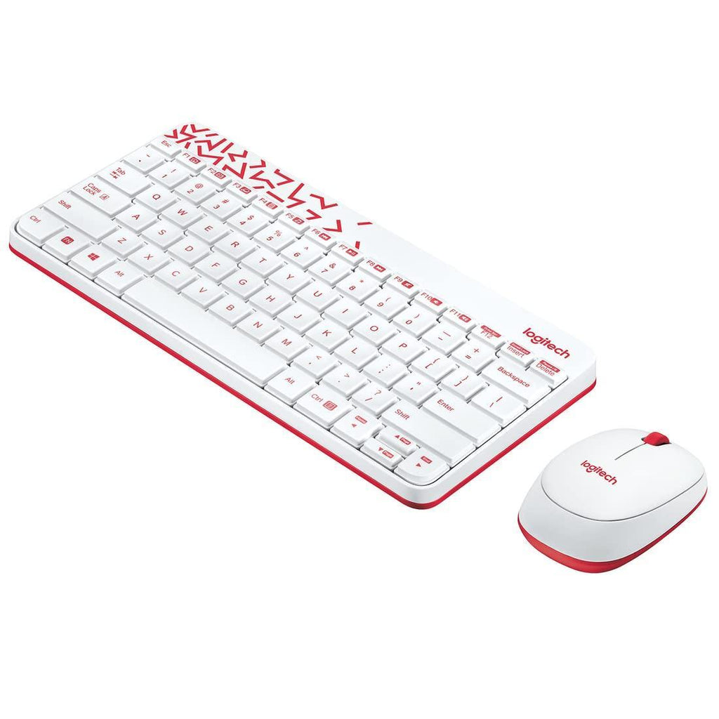 Logitech MK240 Nano USB Wireless Keyboard and Mouse Set, 12 Function Keys 2.4GHz Wireless, 1000DPI,Spill-Resistant Design, PC/Mac, White/Vivid Red - Triveni World