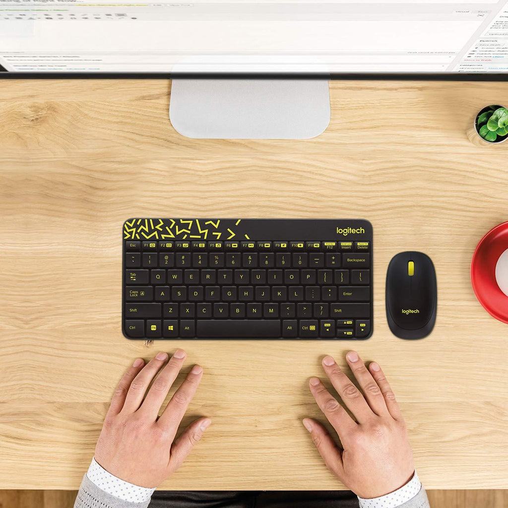 Logitech MK240 Nano Wireless USB Keyboard and Mouse Set, 12 Function Keys 2.4GHz Wireless, 1000DPI, Spill-Resistant Design, PC/Mac, Black/Chartreuse Yellow - Triveni World