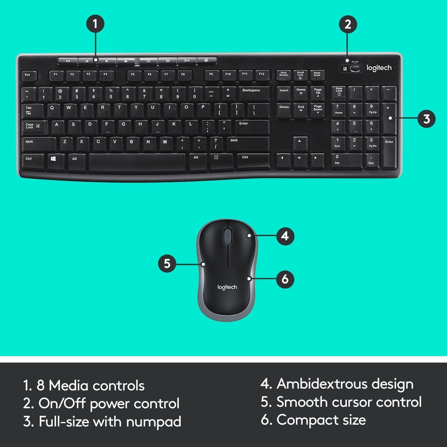 Logitech MK270r Wireless Keyboard and Mouse Combo for Windows, 2.4 GHz Wireless, Spill-resistant Design, 8 Multimedia & Shortcut Keys, 2-Year Battery Life, PC/Laptop- Black - Triveni World