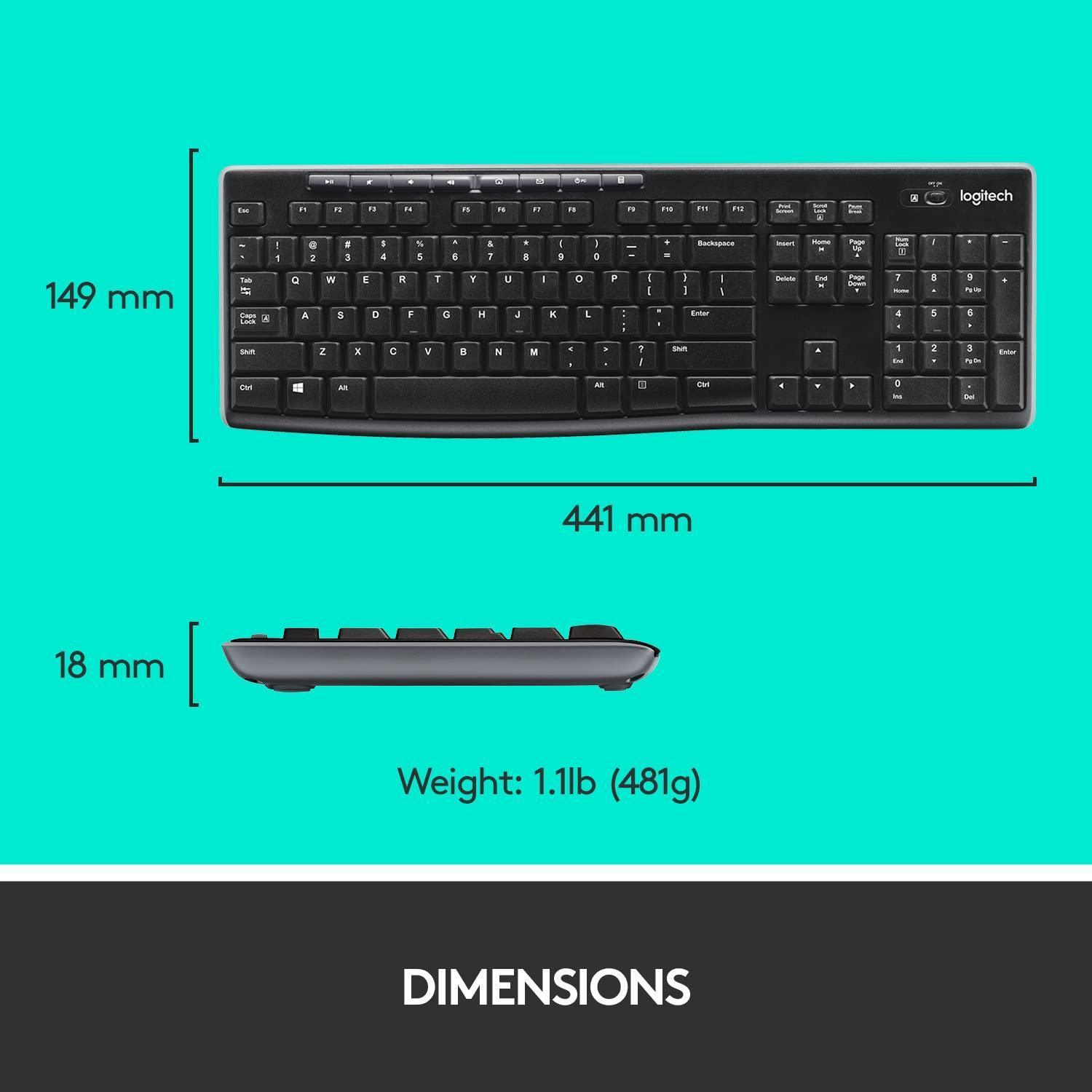 Logitech MK275 USB Wireless Keyboard and Mouse Set for Windows, 2.4 GHz Wireless, Compact Wireless Mouse, 8 Multimedia & Shortcut Keys, 2-Year Battery Life, PC/Laptop - Black - Triveni World