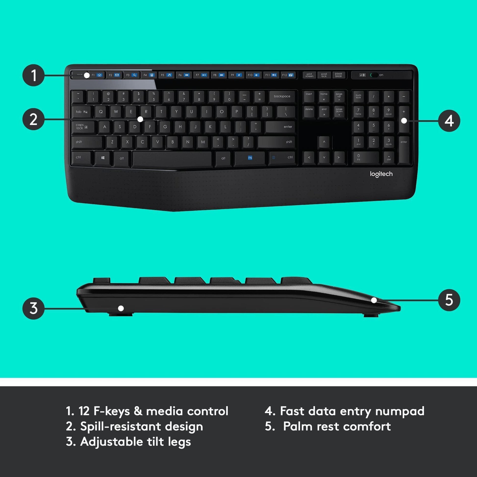 Logitech MK345 Wireless Keyboard and Mouse Set Full-Sized Keyboard with Palm Rest and Comfortable Right-Handed Mouse, 2.4 GHz Wireless USB Receiver, Compatible with PC, Laptop - Black - Triveni World